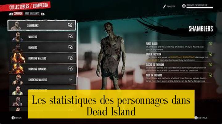 Les statistiques des personnages dans Dead Island
